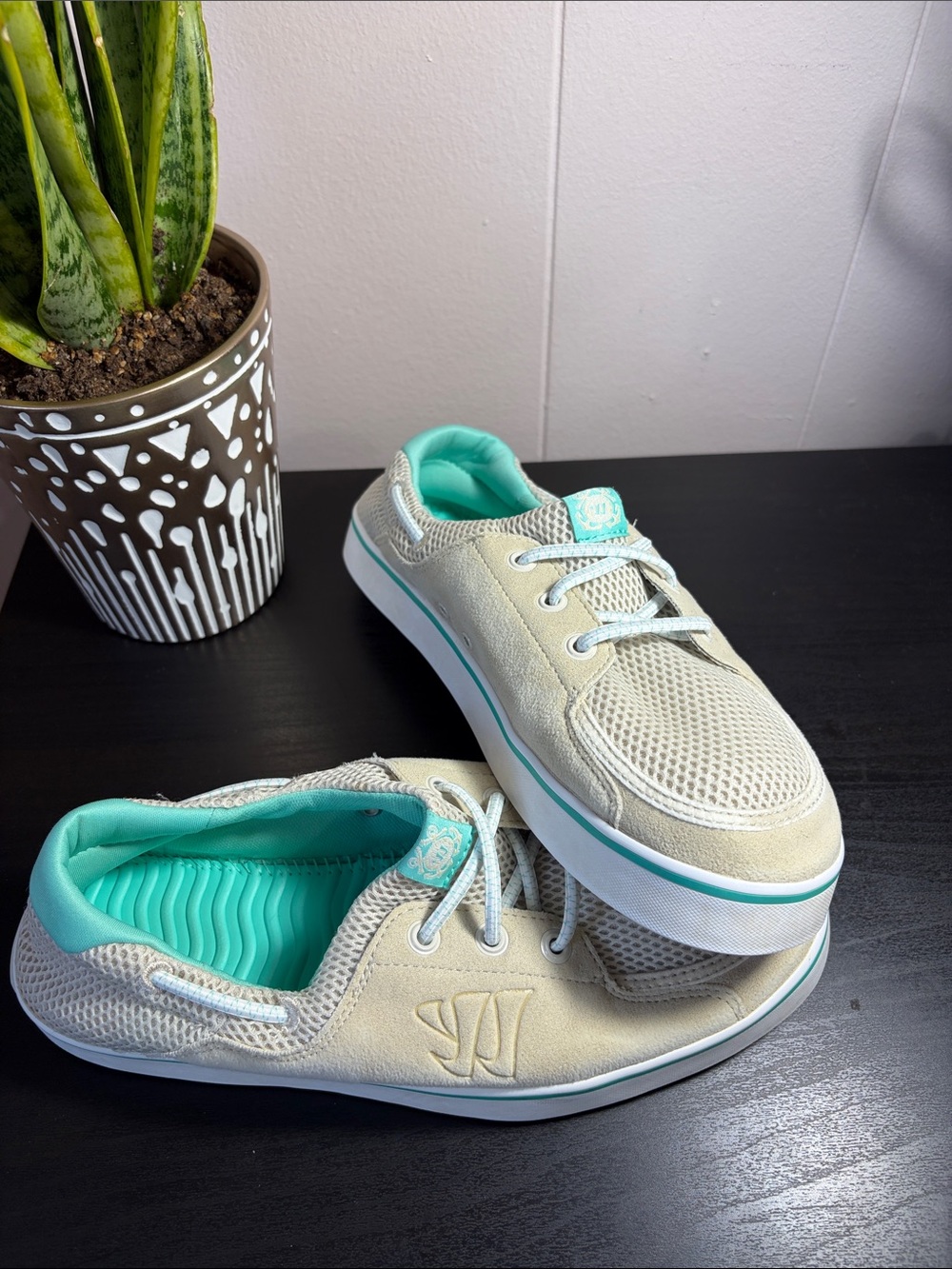 Women’s Beige Slip-On Sneakers with Mint Interior